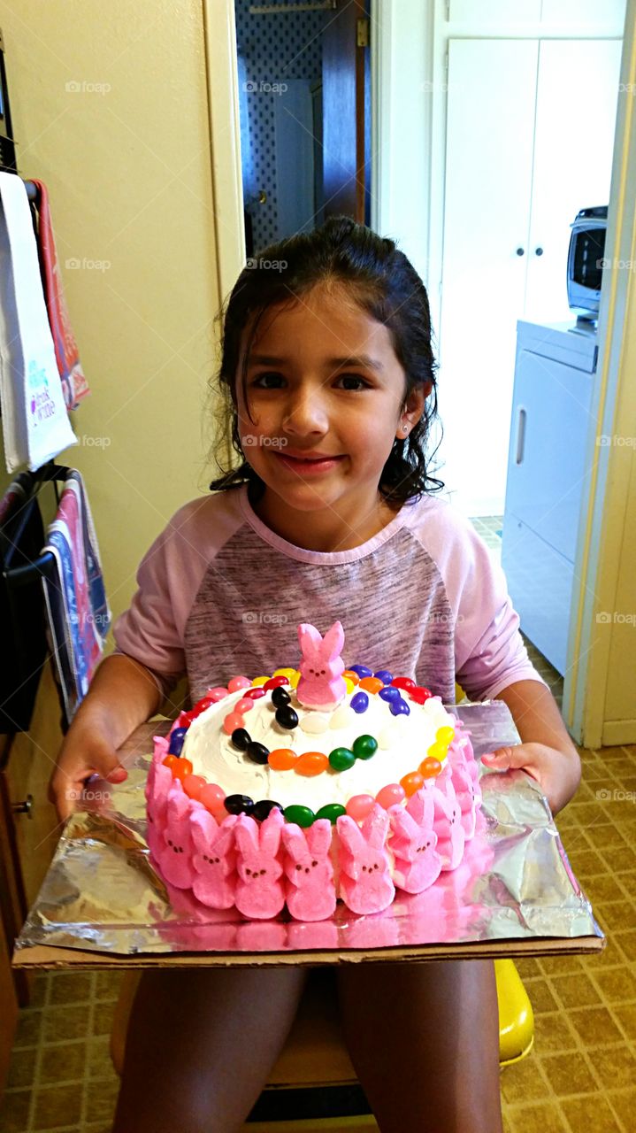 Easter Cake. Decorating the annual Easter Cake with Peeps and Jelly Beans!