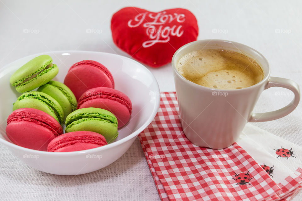 macaroons and a cup of coffee