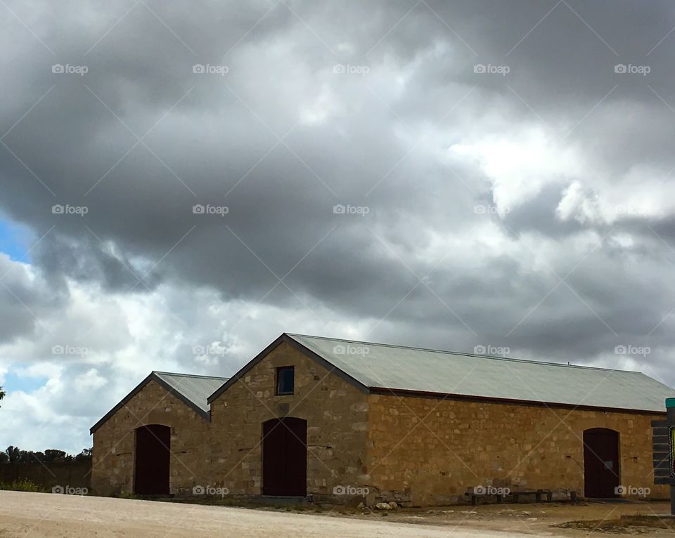 Old historic stone Australian sheep station, south Australia, near coffin bay 