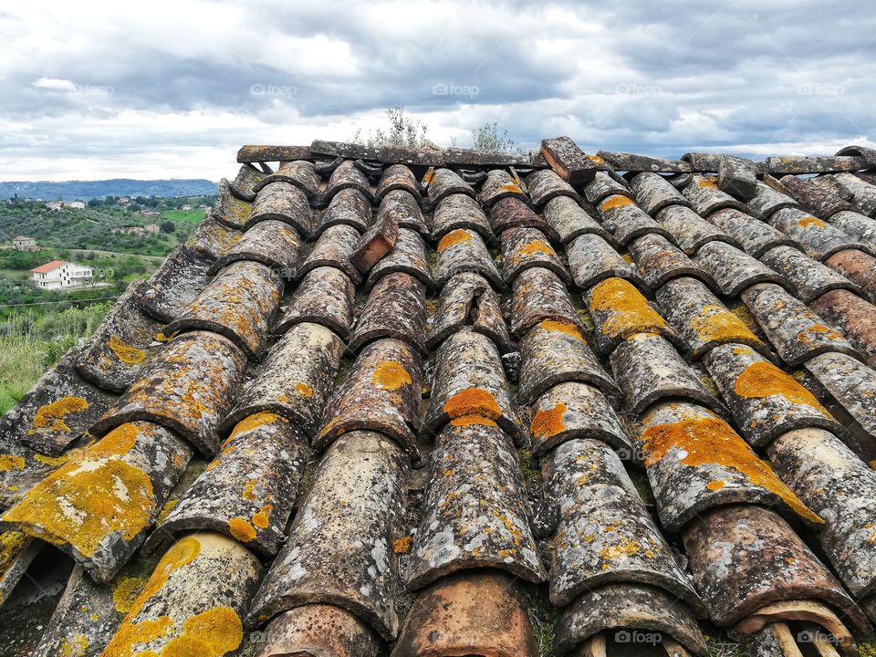 Detail of an old tiled roof