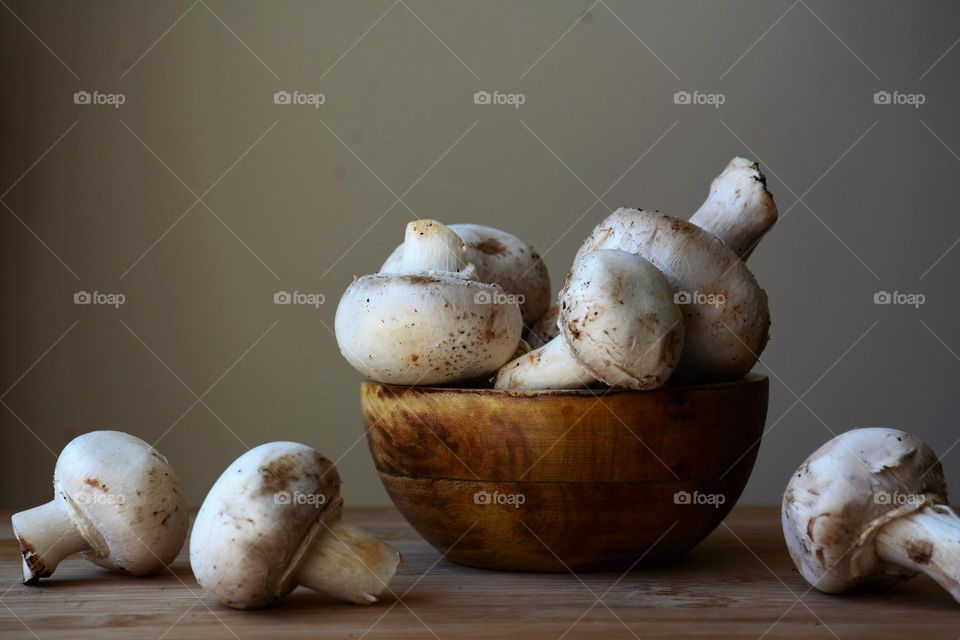 White Mushrooms with Bowl