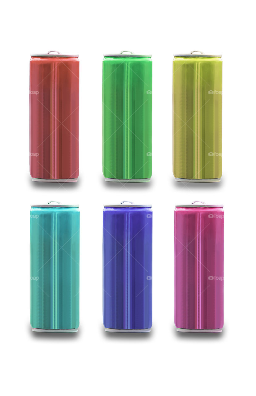 Colorful Canned drink on a white background with clipping path.