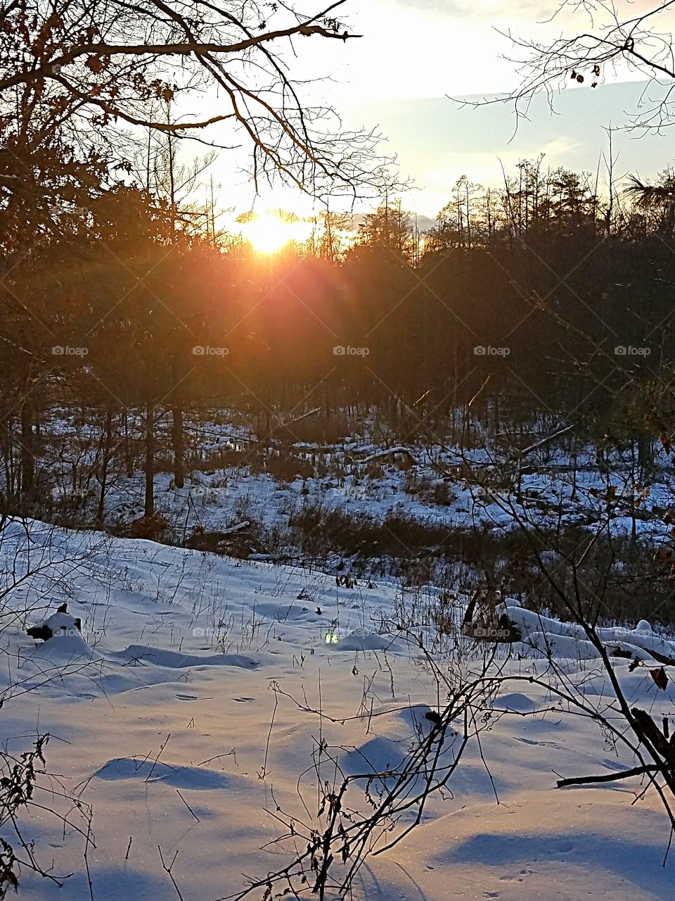 sunset over the snow