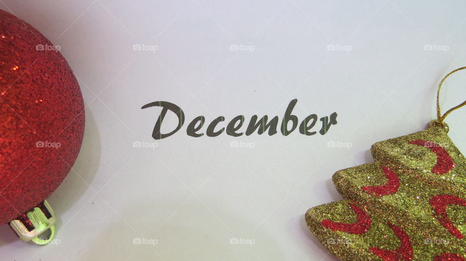 December word with ornaments with white background