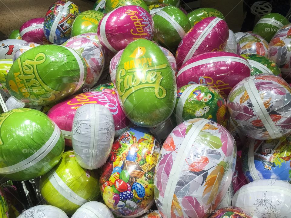 Easter eggs for candy displayed in local supermarket in Malmö Sweden.