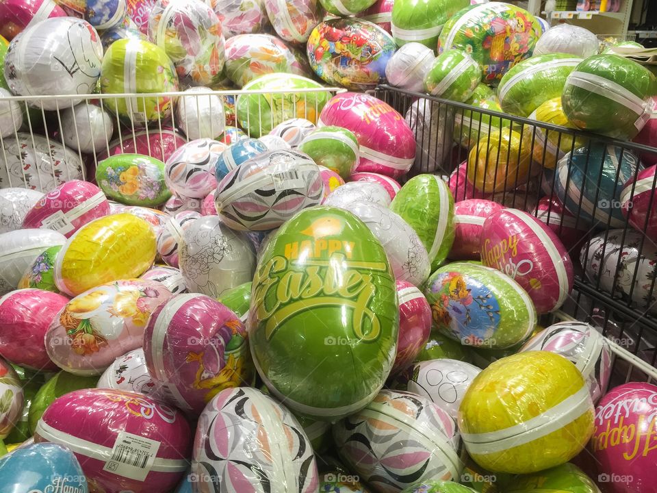 Easter eggs for candy displayed in local supermarket in Malmö Sweden.