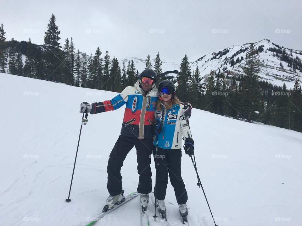 Skiing Fun in Colorado. Skiing Snowmass Mountain in Colorado.