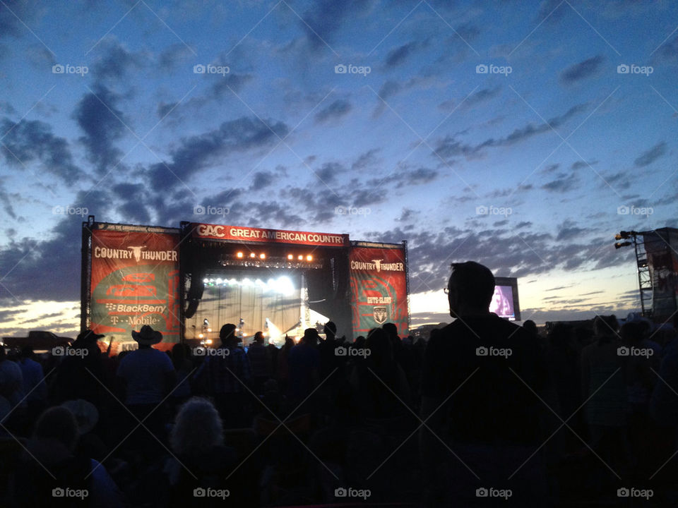 Country Thunder stage at sunset