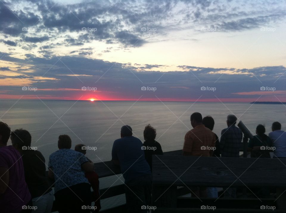 Pink Sunset on Lake Michigan. Sleeping Bear Dunes.