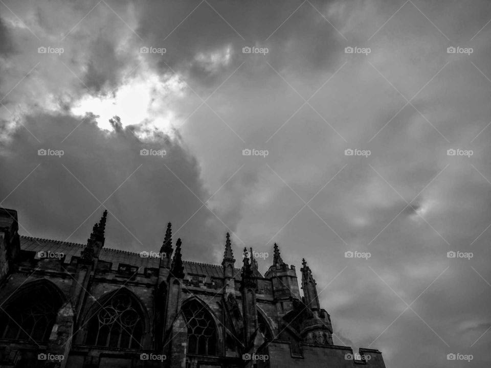 Exeter Cathedral on a cloudy day. Very atmospheric gothic architecture.