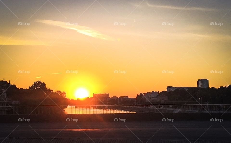 Sunrise over the Seine river
