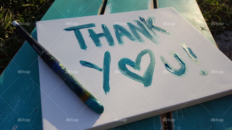 Hand painted thank you sign in teal.