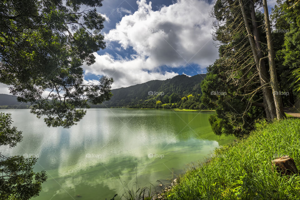 Walking around Lagoa da Furnas, Sao Miguel island, Azores, Portugal.