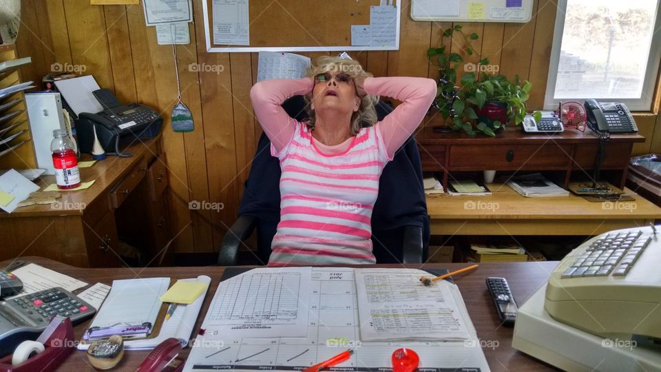 Frustrated at work. normal work day for Barbara