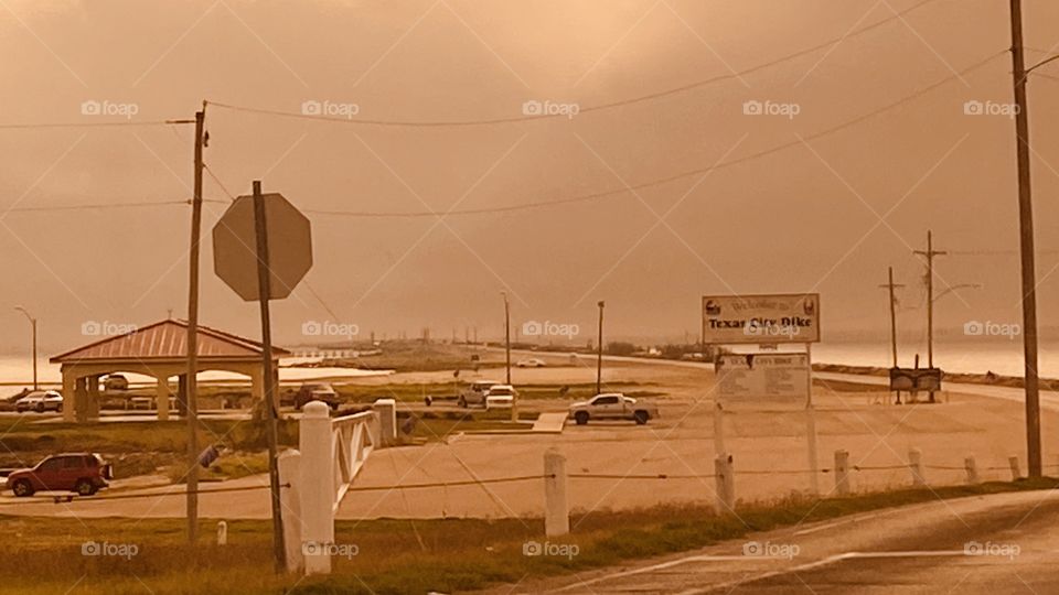 Top of the Levee Entrance to the 5 Mile Texas City Dike into Galveston Bay. 