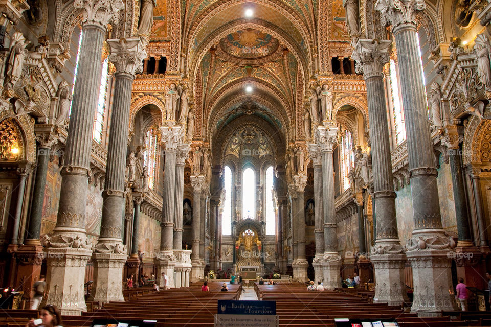 The inside of the Catholic Church in Lyon France