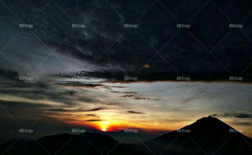 sunset on the merbabu mountain