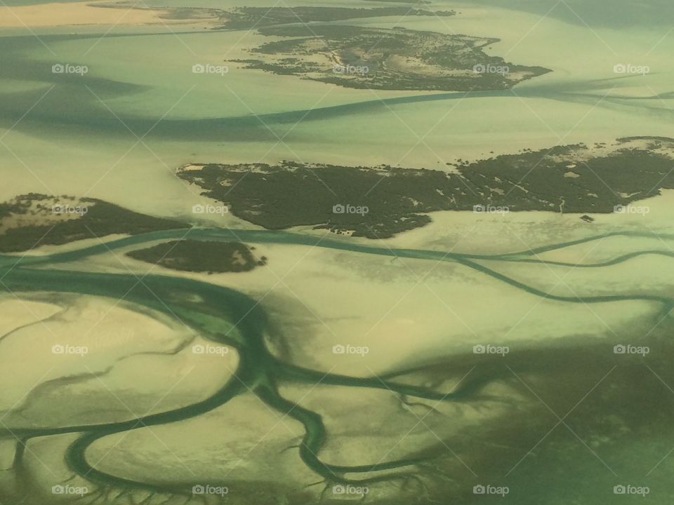 Arial view of the water bodies exiting Abu Dhabi