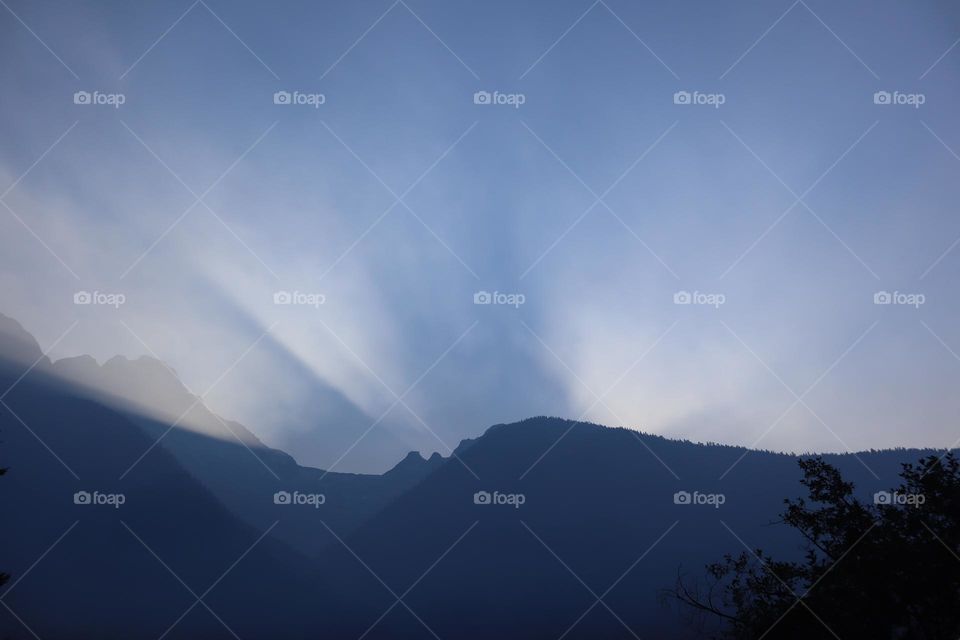 Sun rays over the mountains