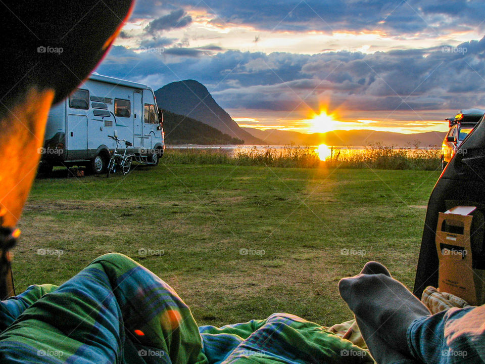 trip with overnight camping at the lake, sunset watching