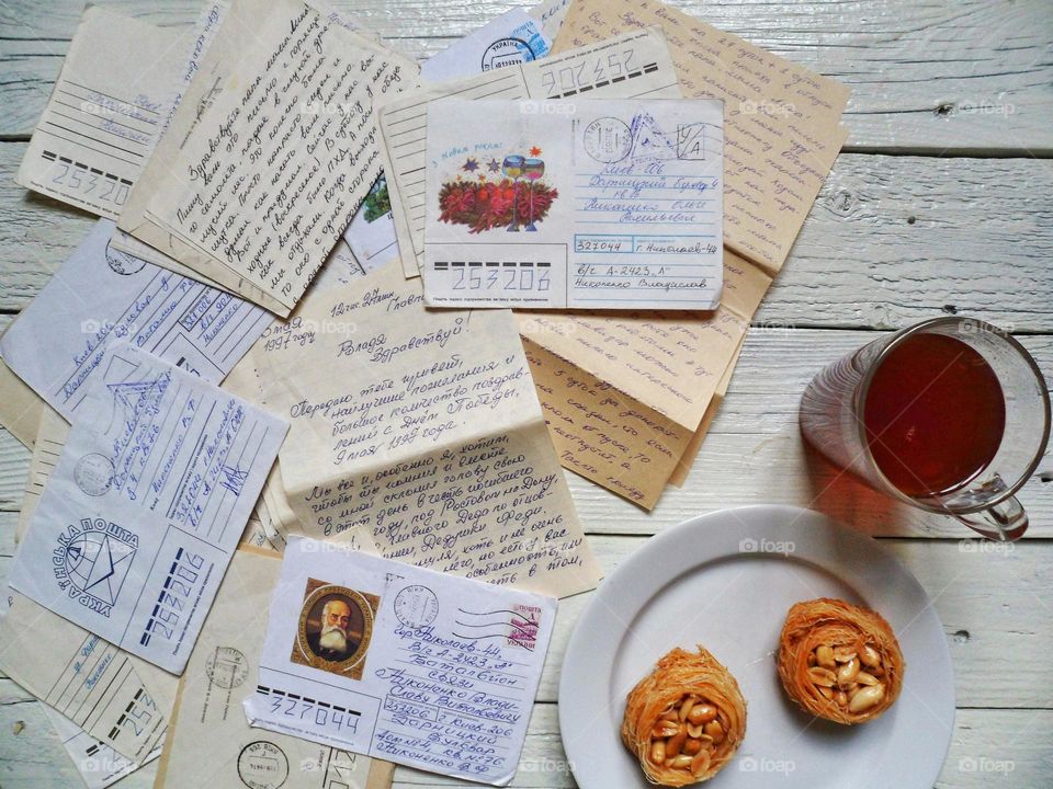 old letters and a cup of tea