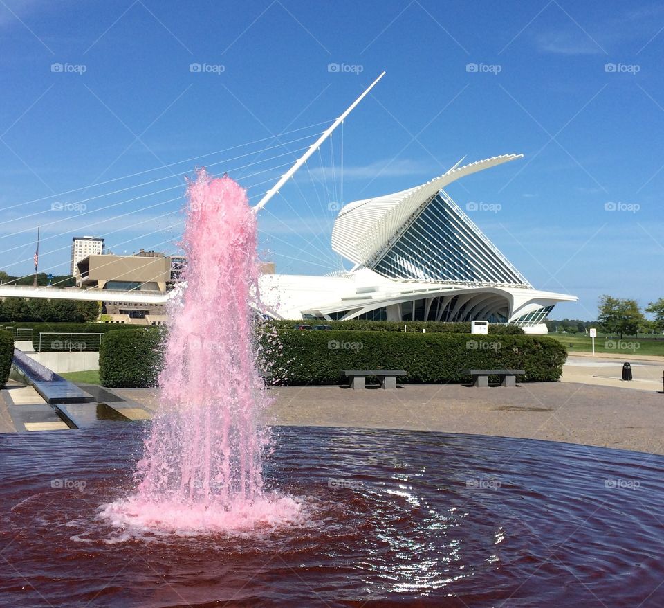 Pink fountain in support of the breast cancer awareness month