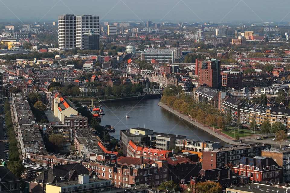 View over hazy Rotterdam