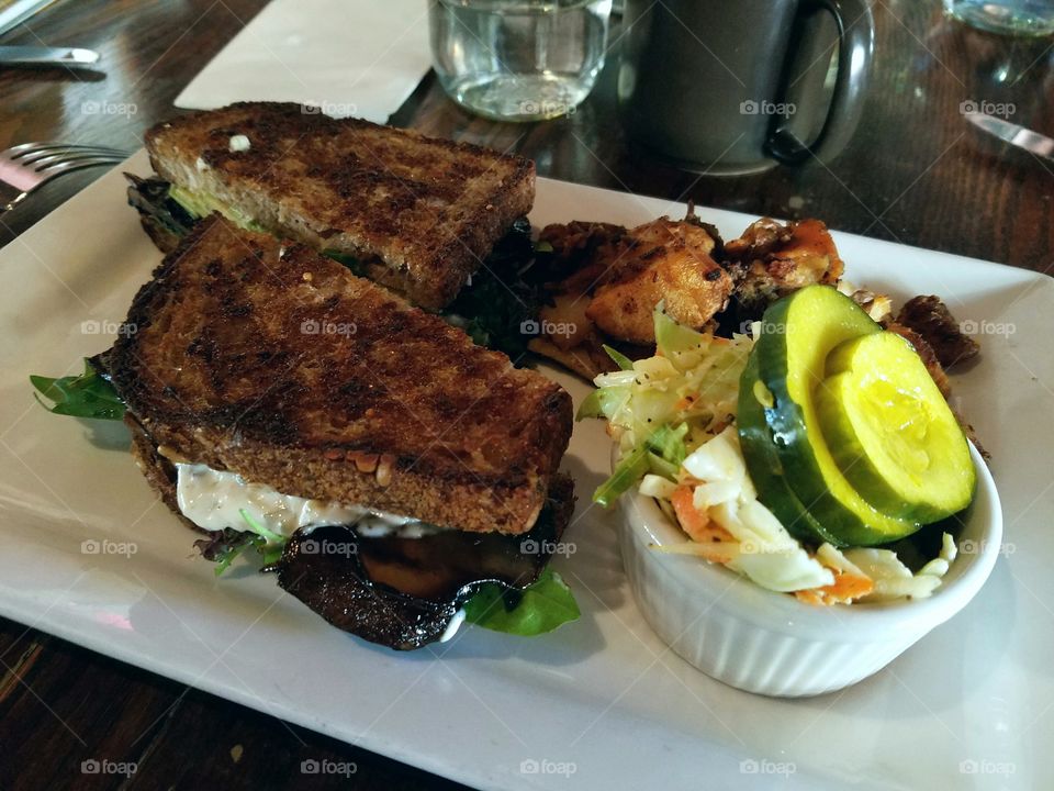 Portobello avocado lettuce sandwich.