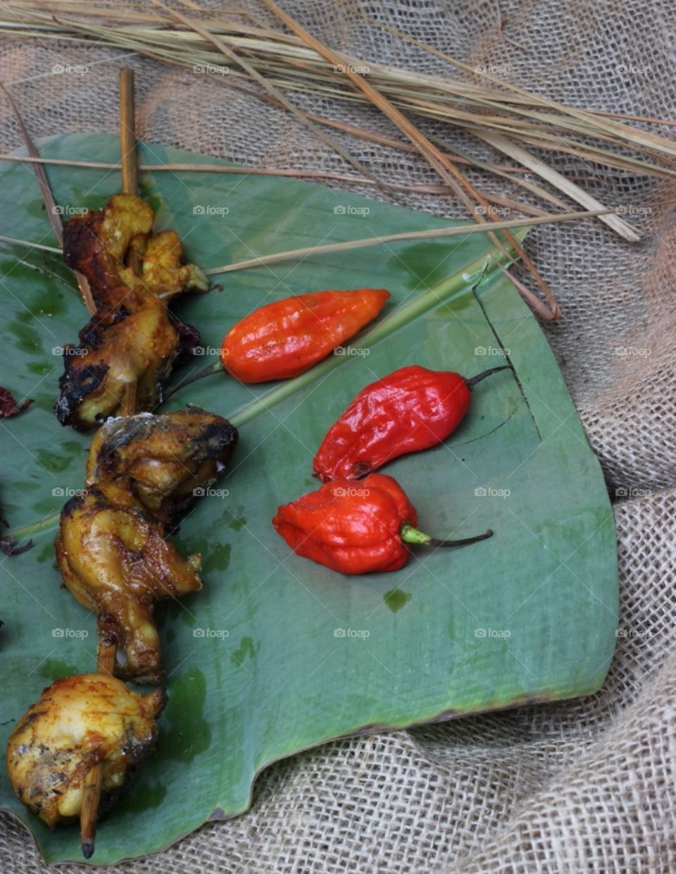 Barbecue Chicken. Barbecue Chicken Served with Ghost Chilly in Tribal Style