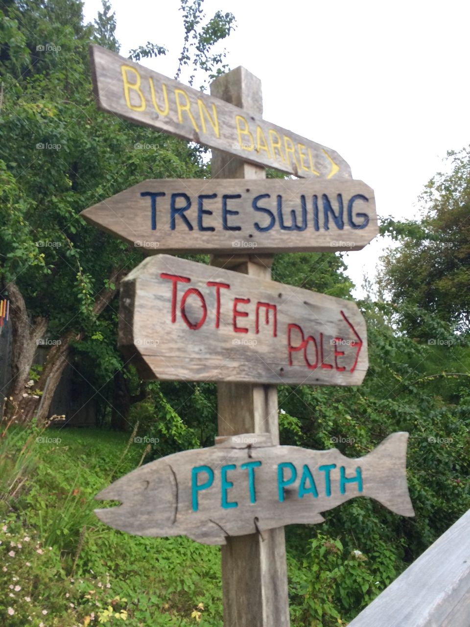 Picturesque wooden sign post