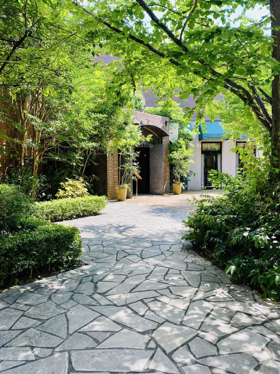 Commercial complex with lots of greenery