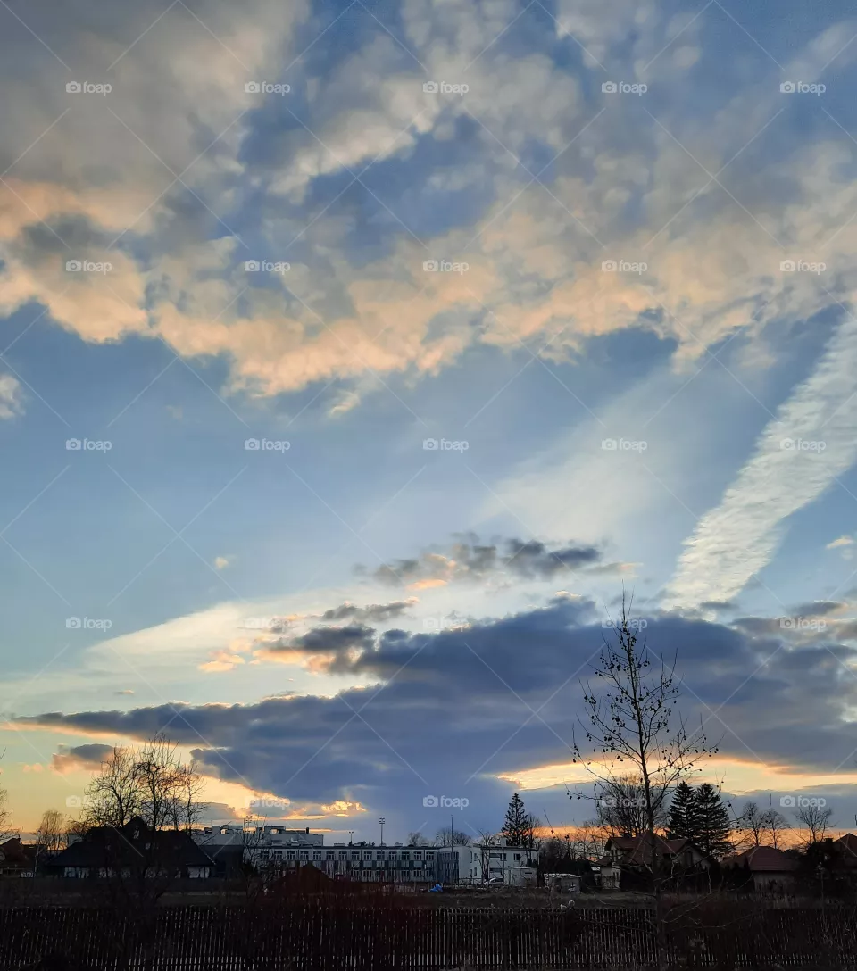 multicolor  sky at sunset in springtime