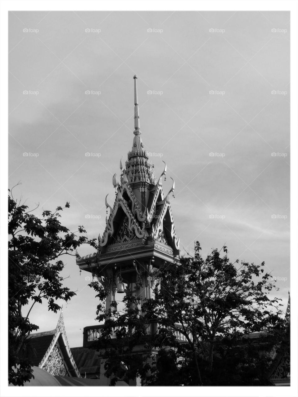 The belfry. The bekfry in Thailand in look black and white