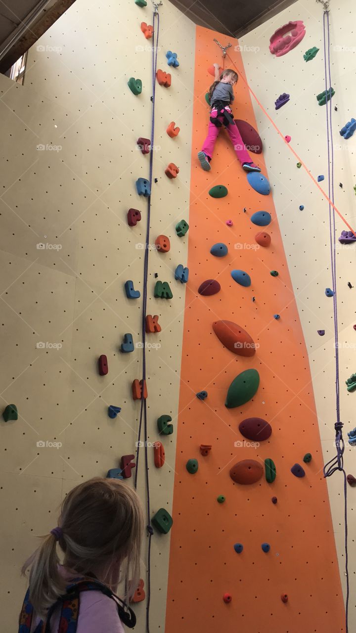Indoor rock climbing wall!