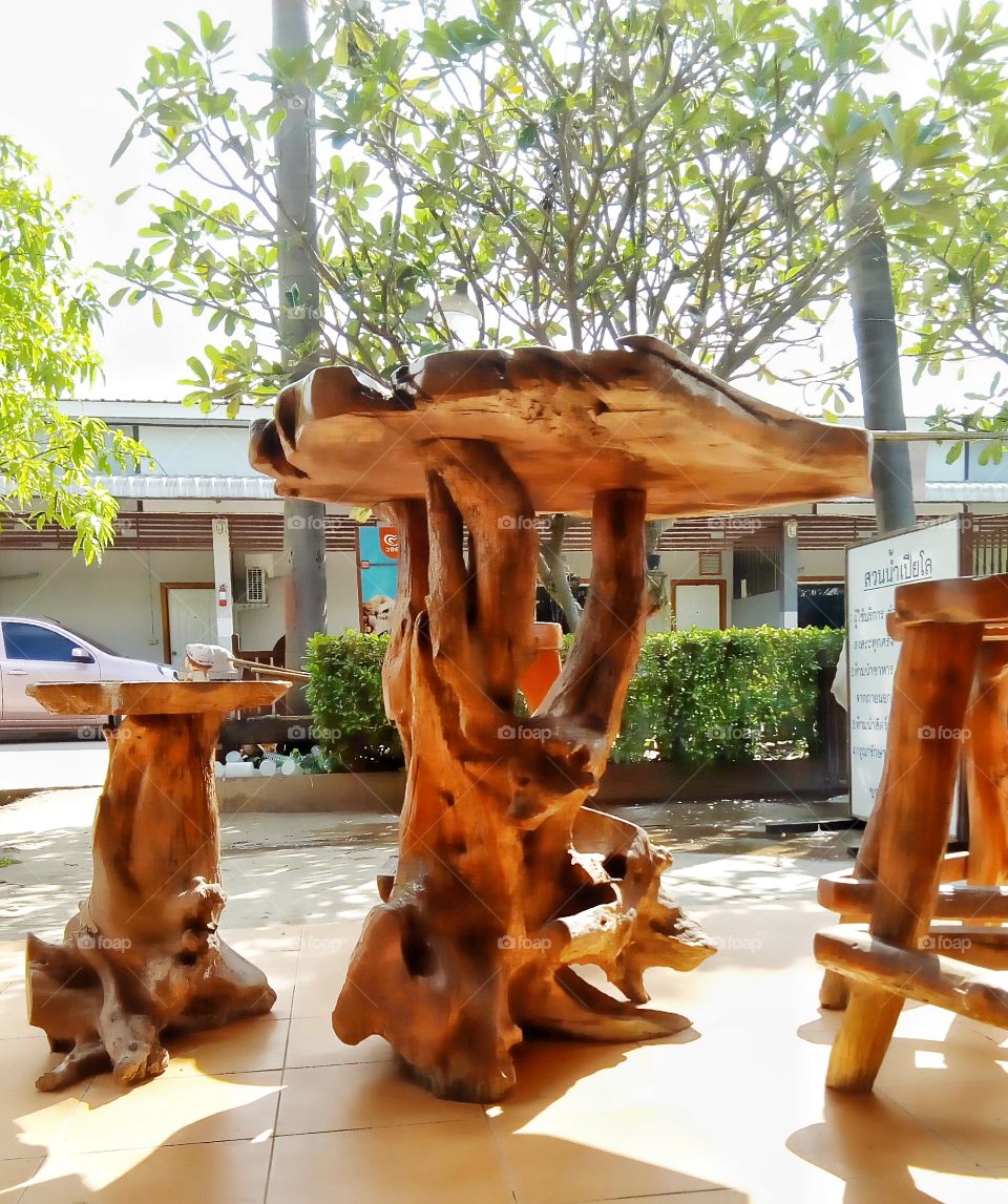 Chair, table, made from tree roots, wood