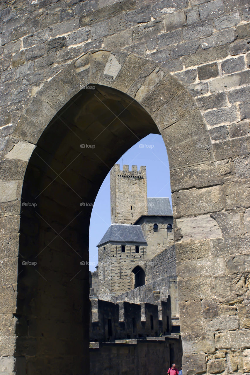 Carcassonne castle. Tower of Carcassonne Castle.