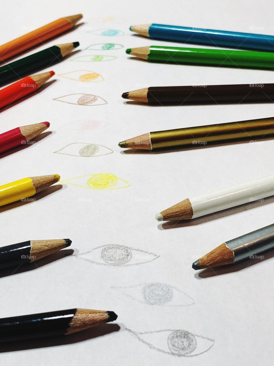 Eyes drawings using colored pencils.