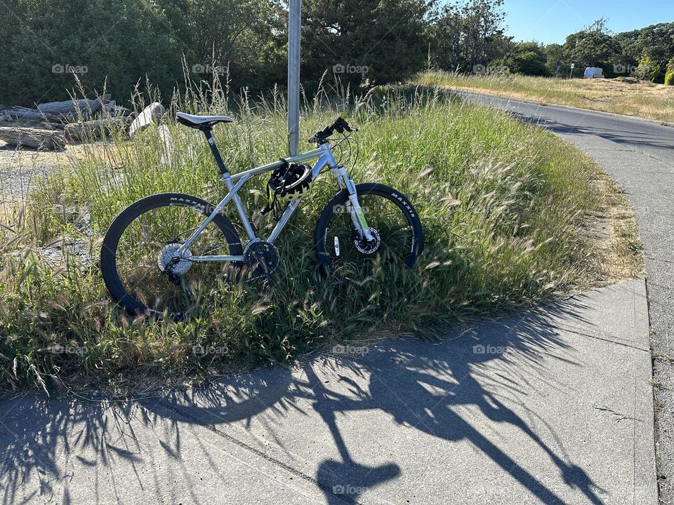 Bike casting its shadow on the curb