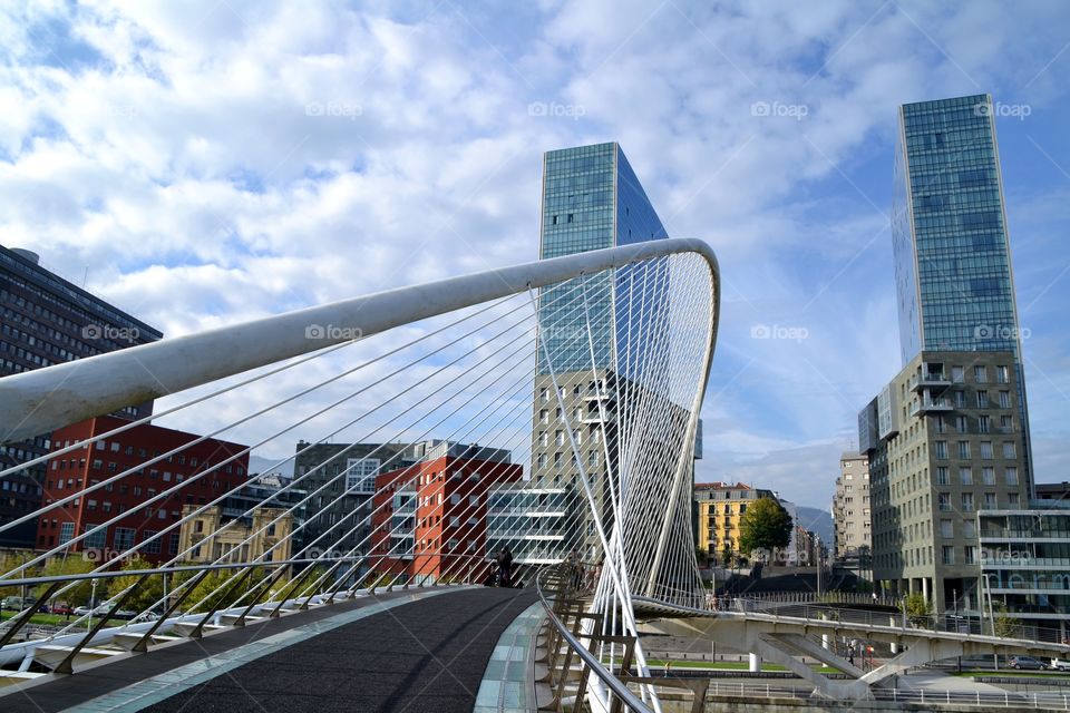 View of the city of Bilbao from Calatrava Bridge