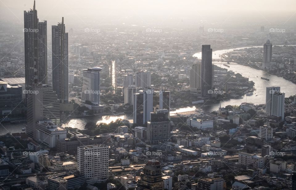 Twilight time over the capital city , Bangkok Thailand