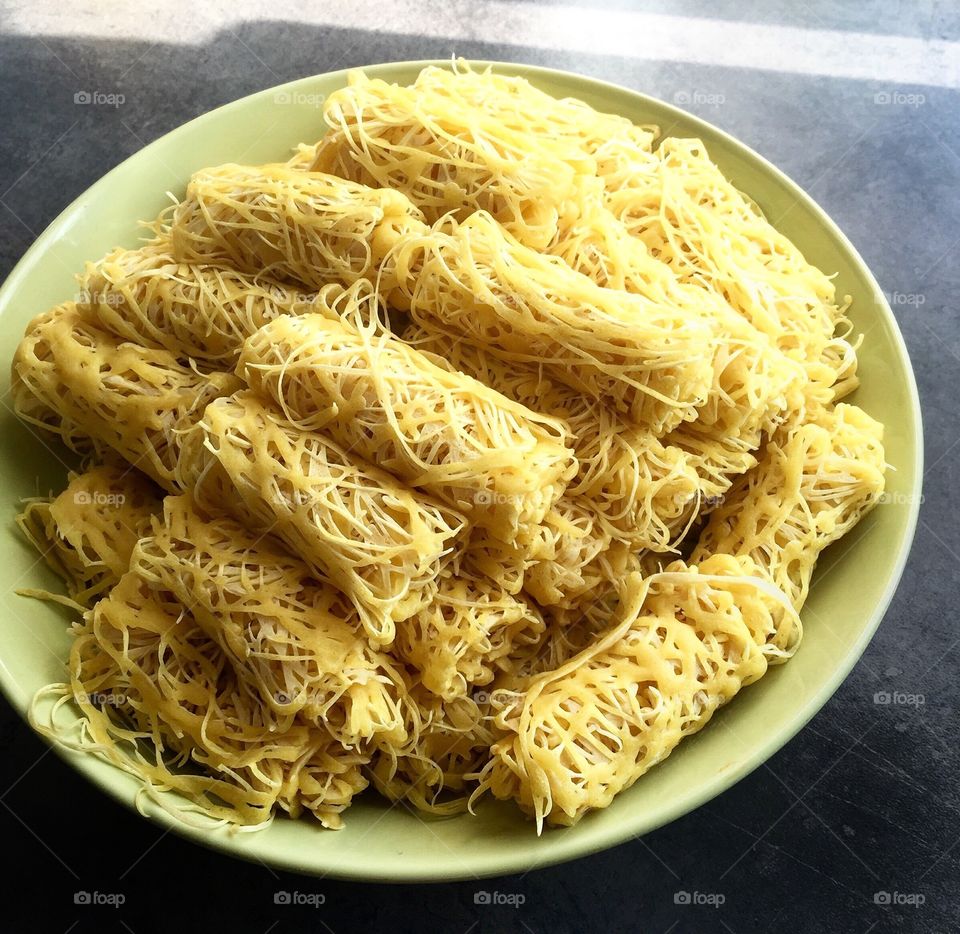 Boiled noodles in plate