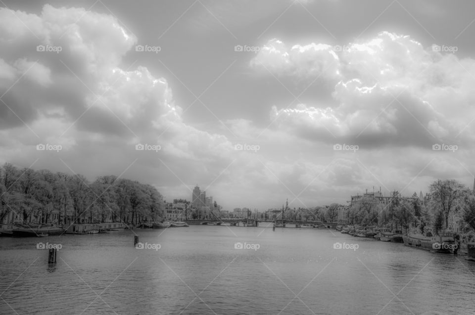 Black And White Photo Of The River Amstel Amsterdam The Netherlands