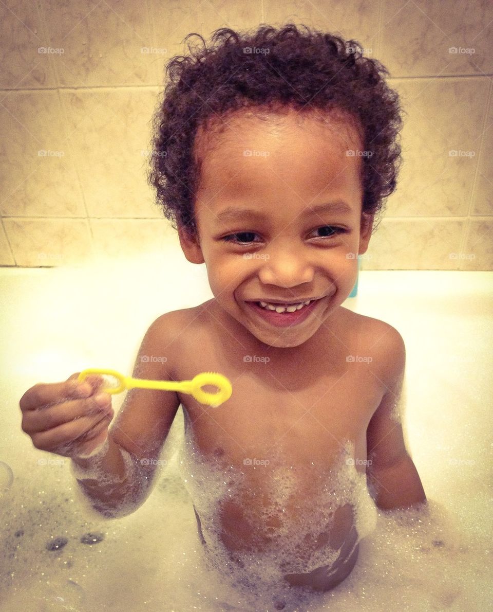 Boy bubble bath