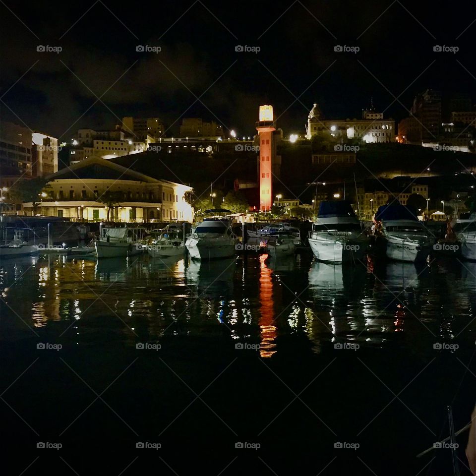 reflected view of the lacerda elevator, historic center Salvador, Bahia, Brazil