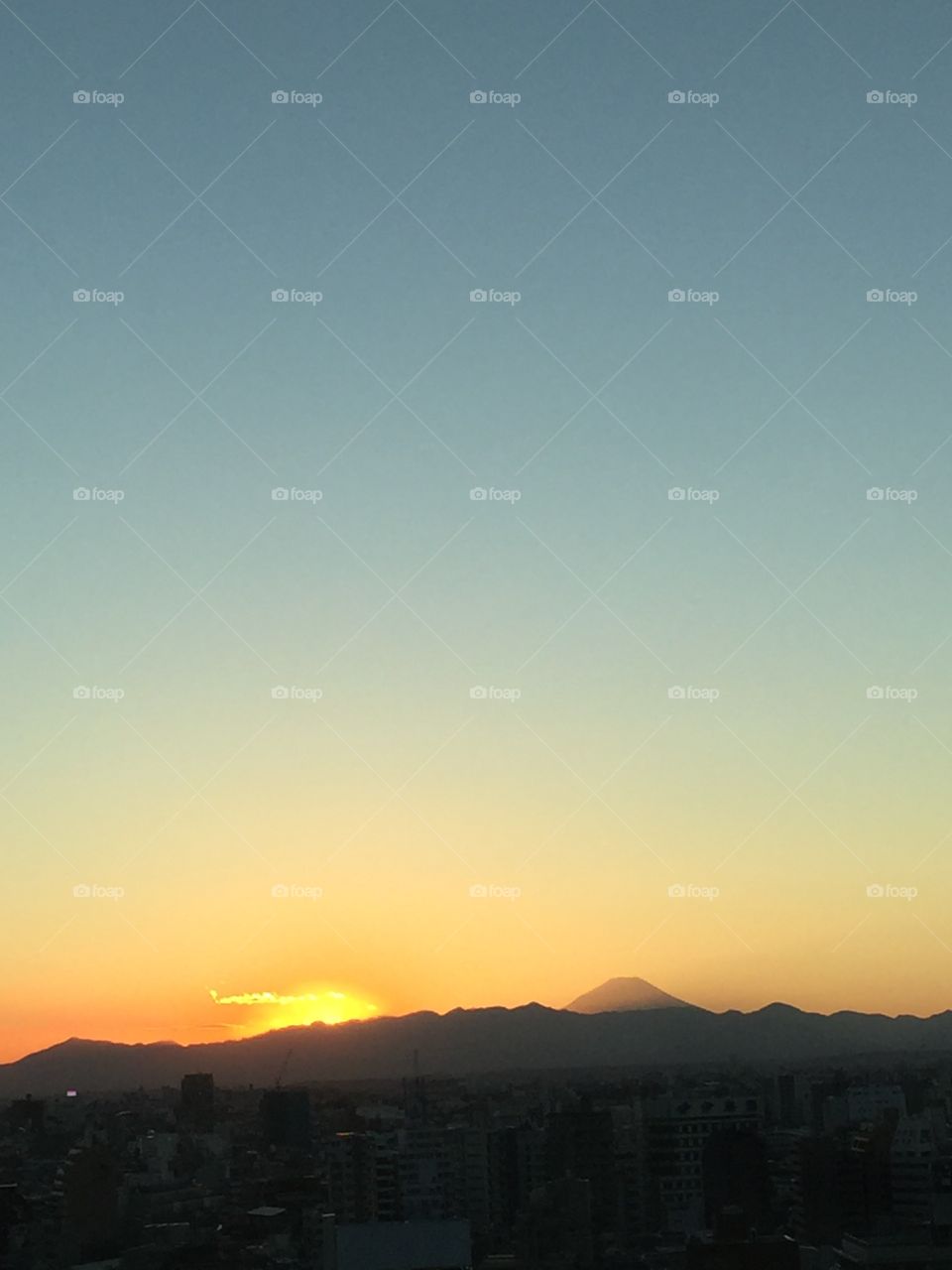 Mount Fuji on the horizon 