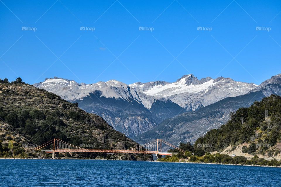 Brigde General Carrera in the mountains of Patagonia in Chile 