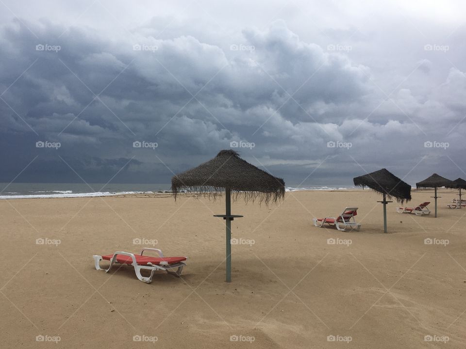 Beach in winter after a storm