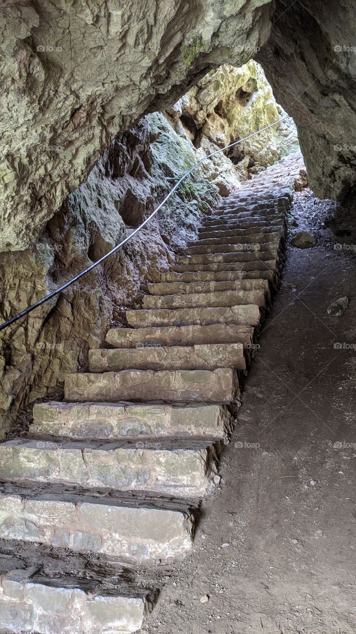 Stone staircase out of the cave