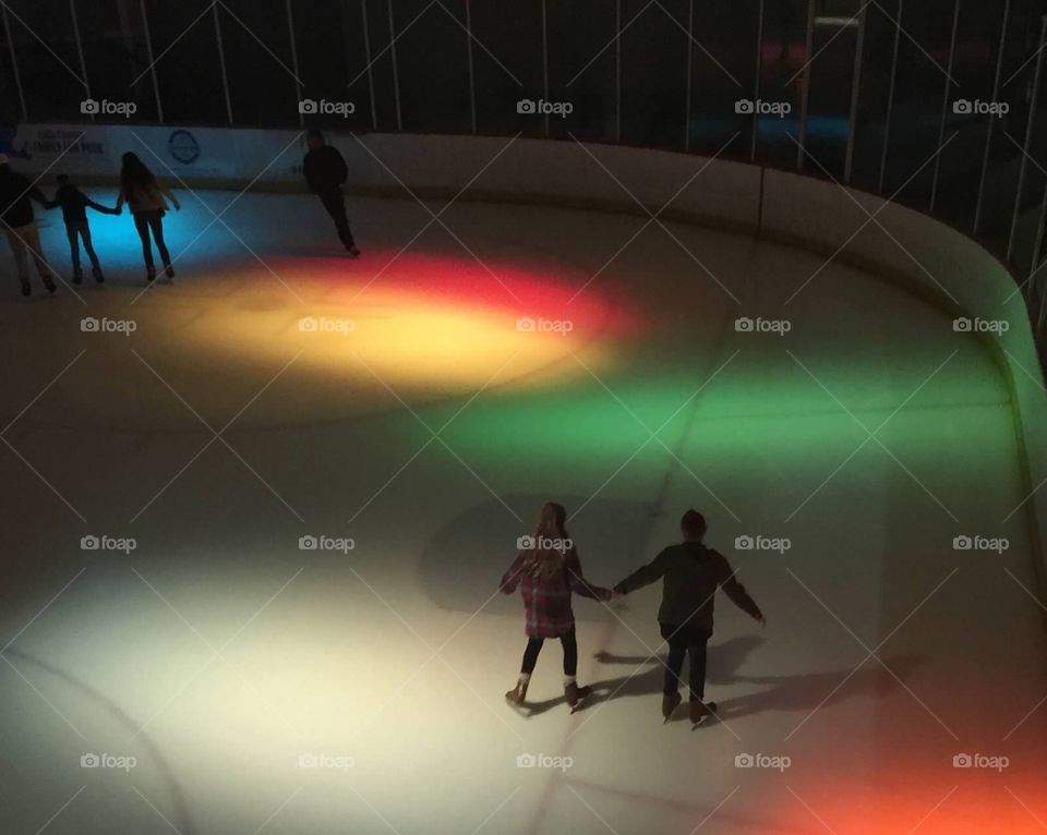 Skating on a colorful rink