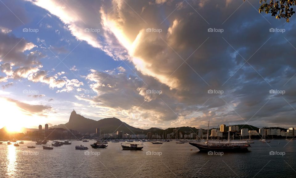Sun and cloud on the lake